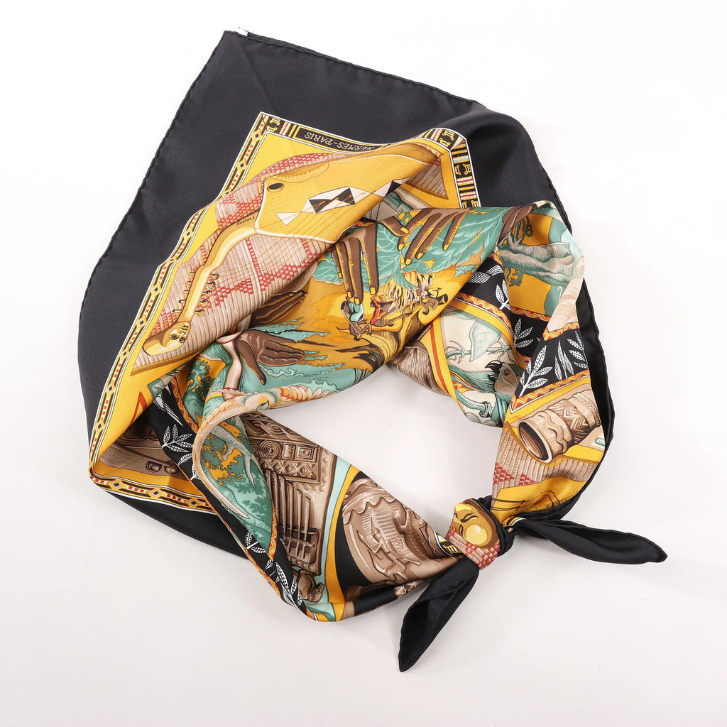 Hermès Carré 90 "Au Son du Tam Tam" Silk handkerchief in Black