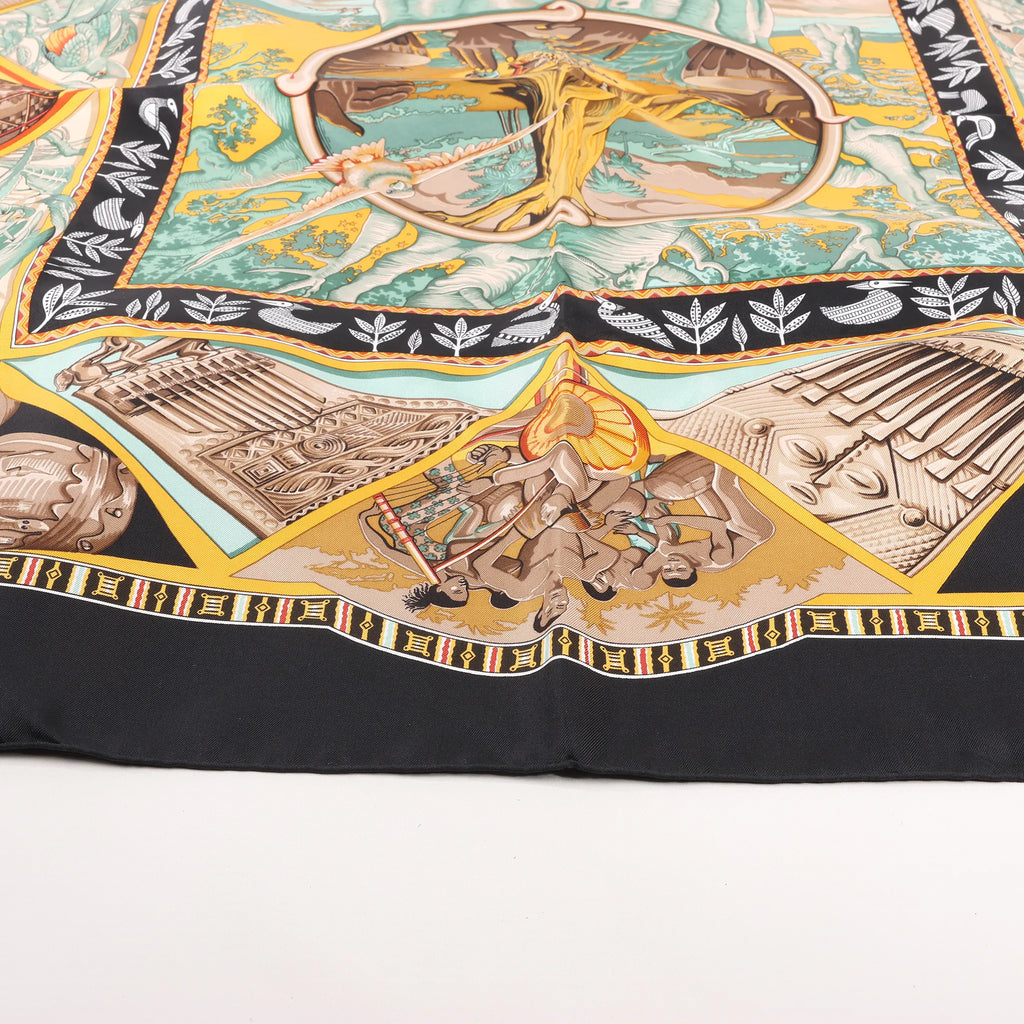 Hermès Carré 90 "Au Son du Tam Tam" Silk handkerchief in Black