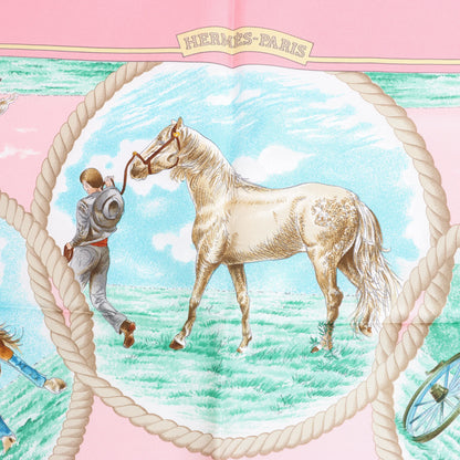 Hermès Carré 90 "Auteuil en Mai" Silk handkerchief in Pink