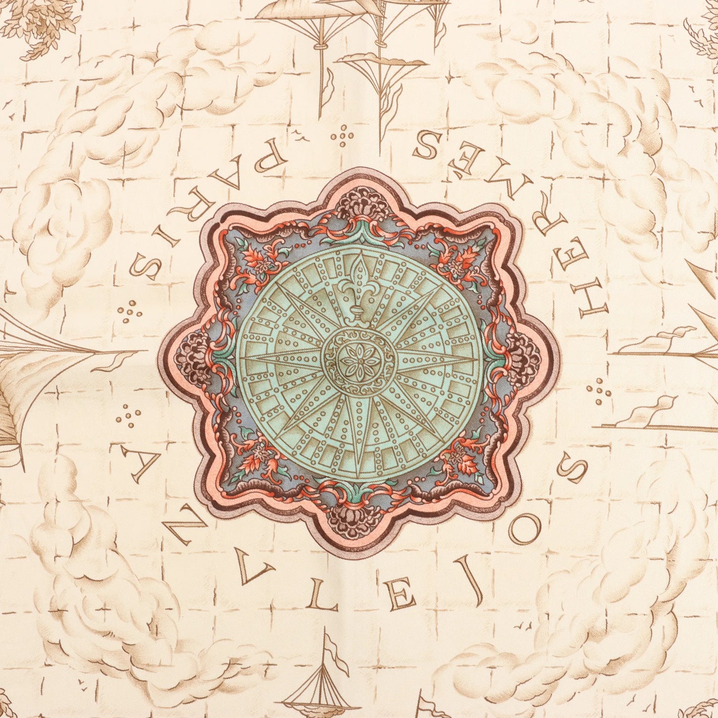 Hermès Carré 90 „Azulejos“ Seidentaschentuch in Braun