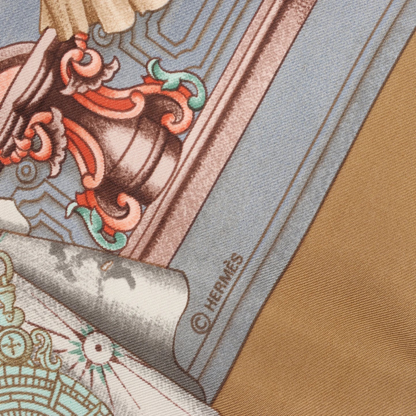 Hermès Carré 90 „Azulejos“ Seidentaschentuch in Braun