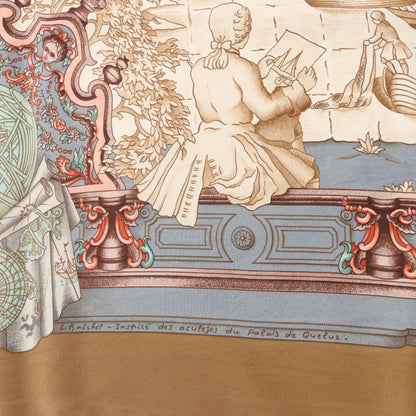 Hermès Carré 90 „Azulejos“ Seidentaschentuch in Braun