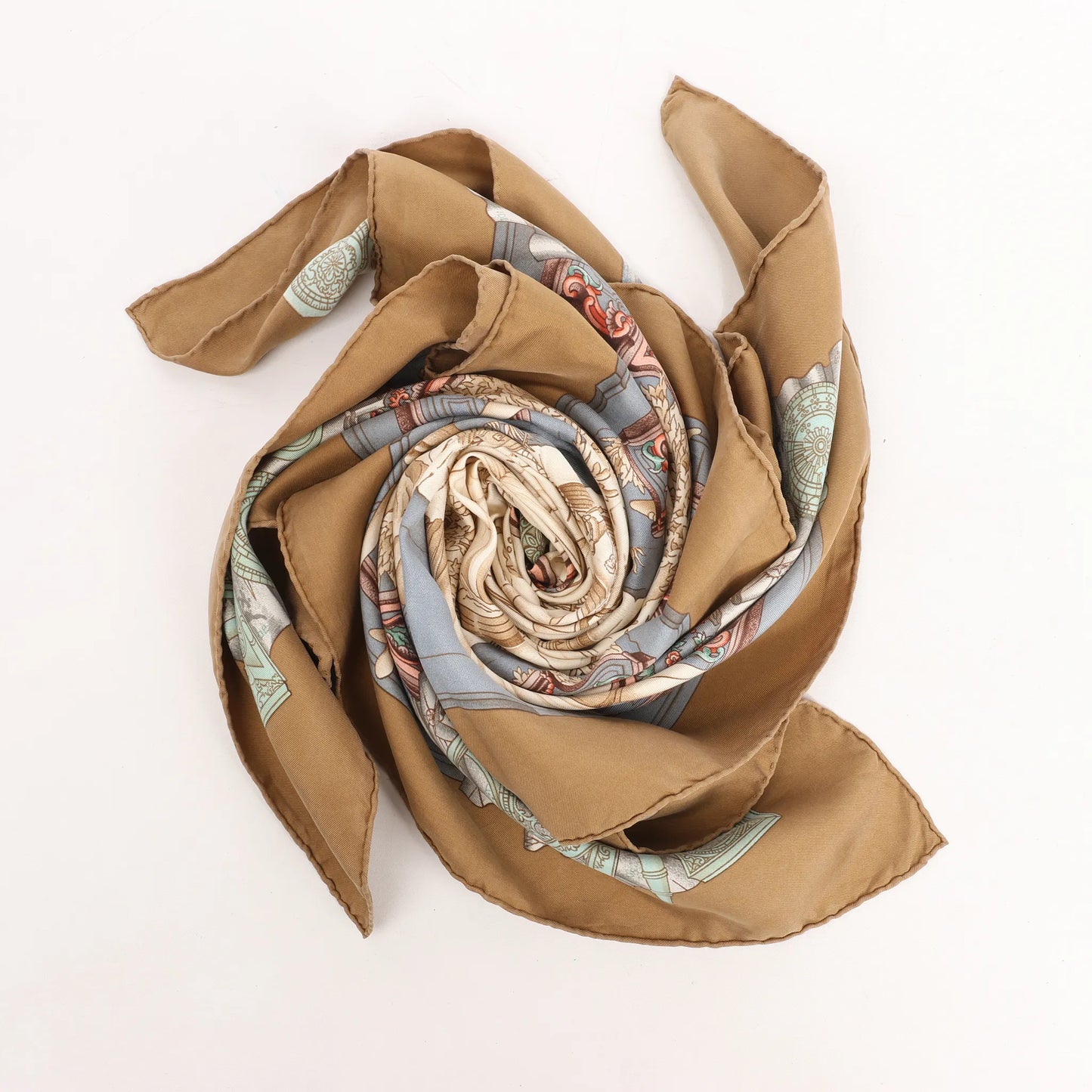 Hermès Carré 90 „Azulejos“ Seidentaschentuch in Braun