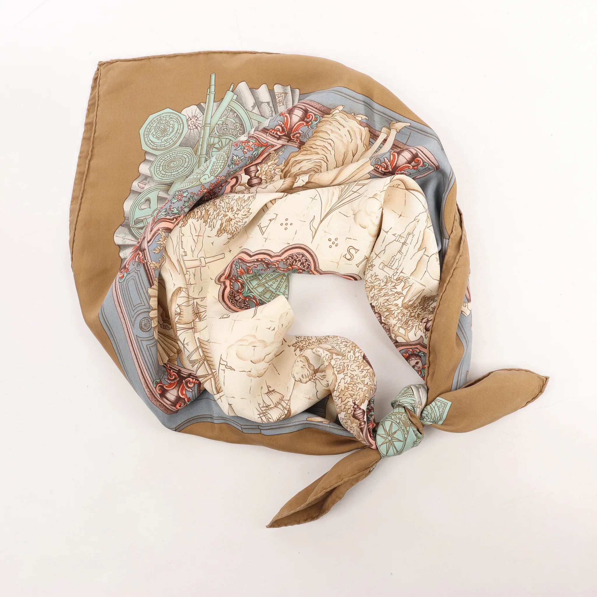 Hermès Carré 90 "Azulejos" Silk handkerchief in Brown