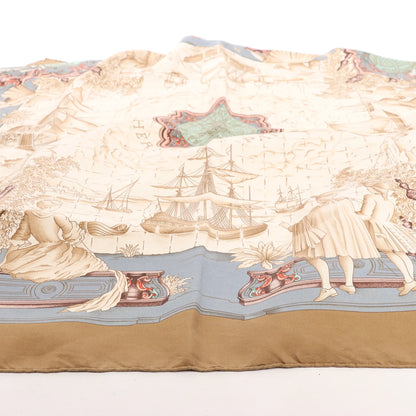Hermès Carré 90 „Azulejos“ Seidentaschentuch in Braun