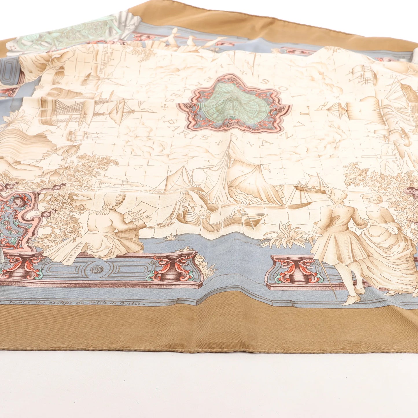 Hermès Carré 90 „Azulejos“ Seidentaschentuch in Braun