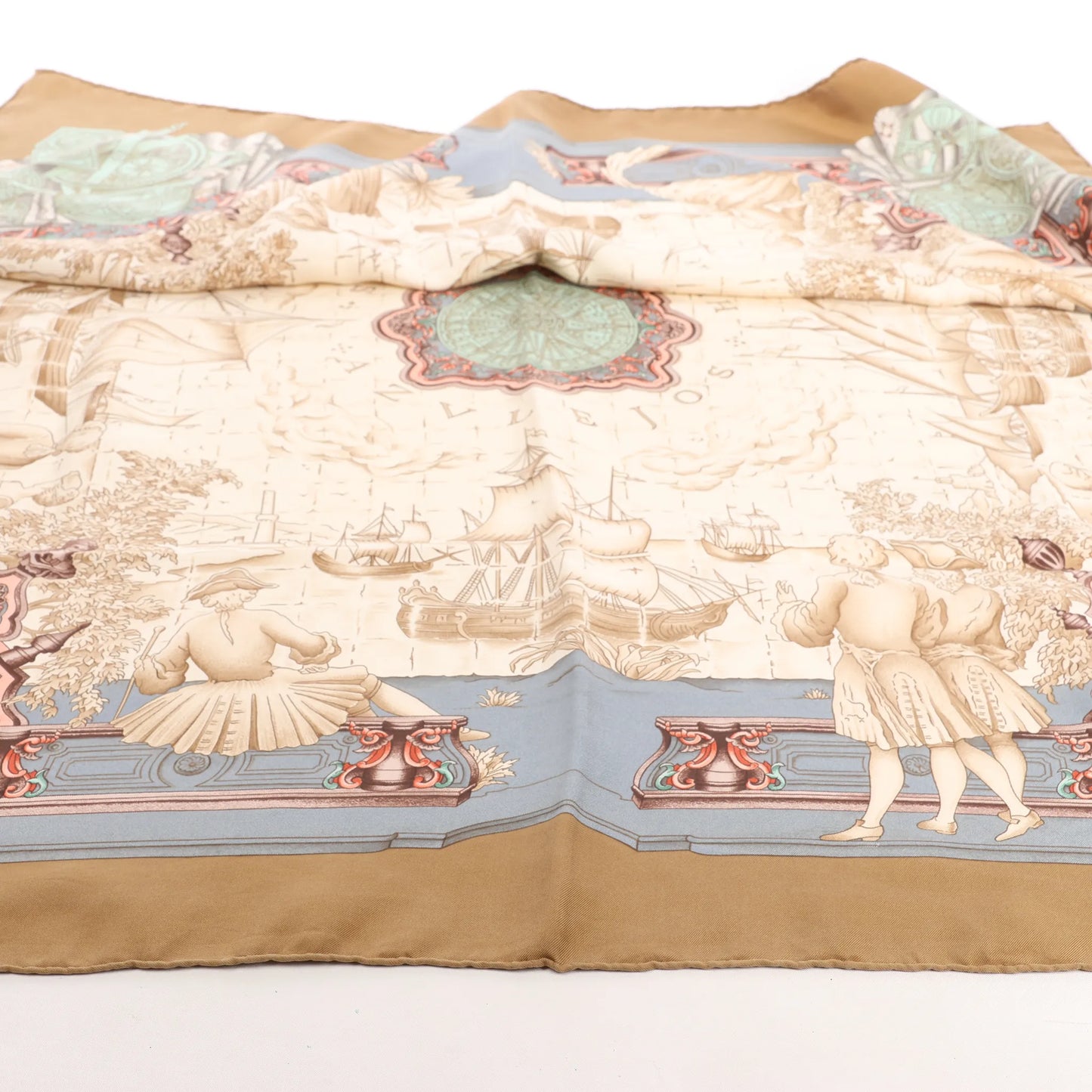 Hermès Carré 90 „Azulejos“ Seidentaschentuch in Braun