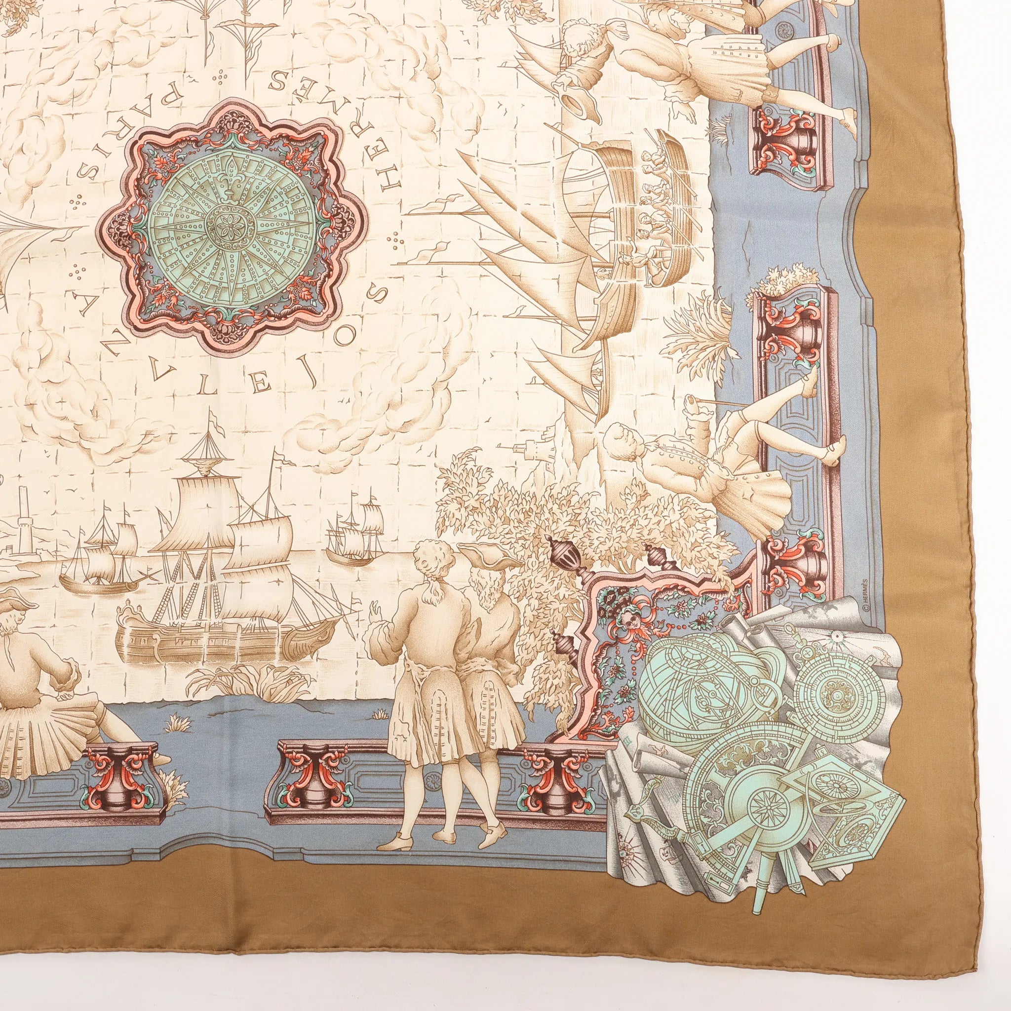 Hermès Carré 90 "Azulejos" Silk handkerchief in Brown