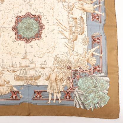 Hermès Carré 90 „Azulejos“ Seidentaschentuch in Braun