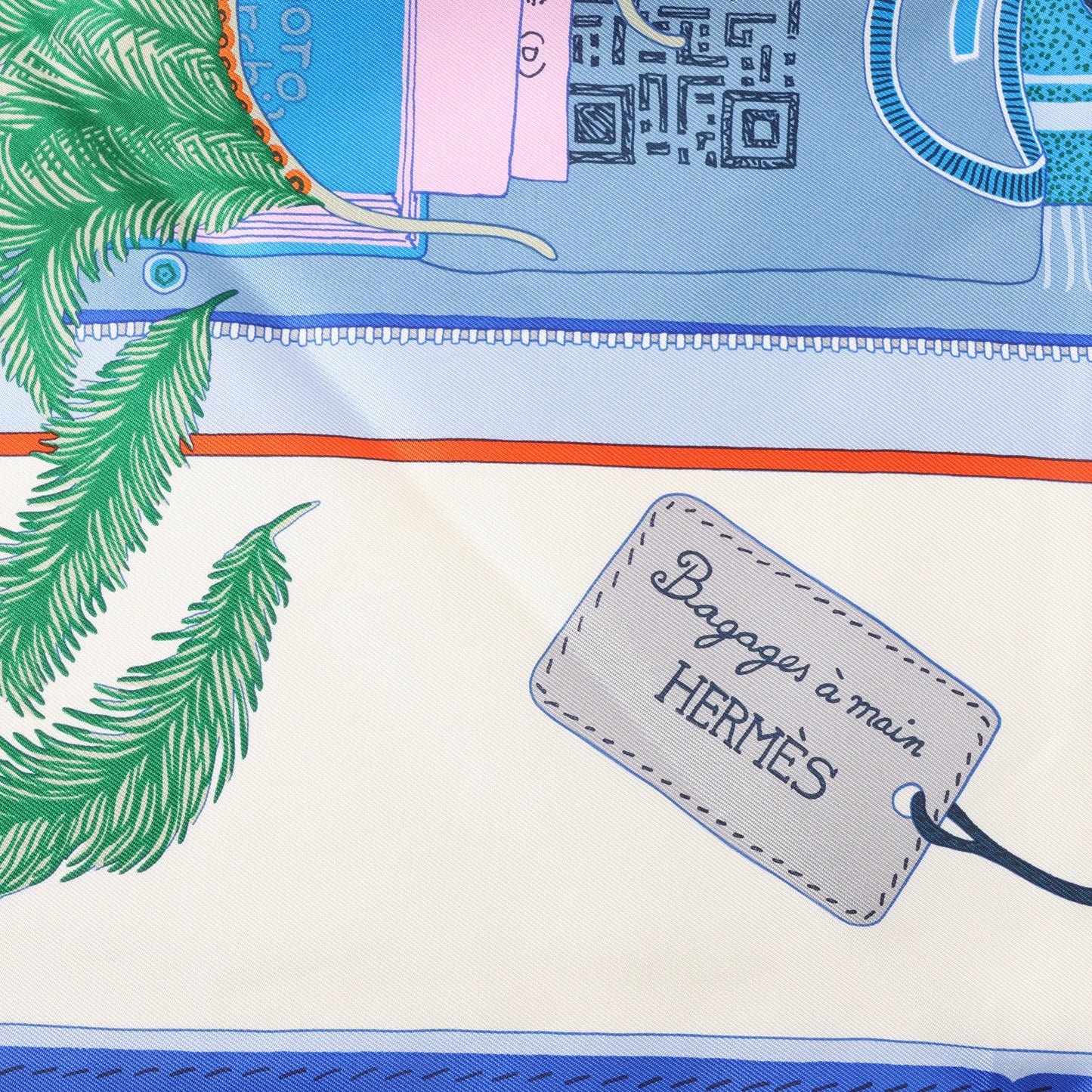 Hermès Carré 90 „BAGAGE A MAIN“ Seidentaschentuch in Blau