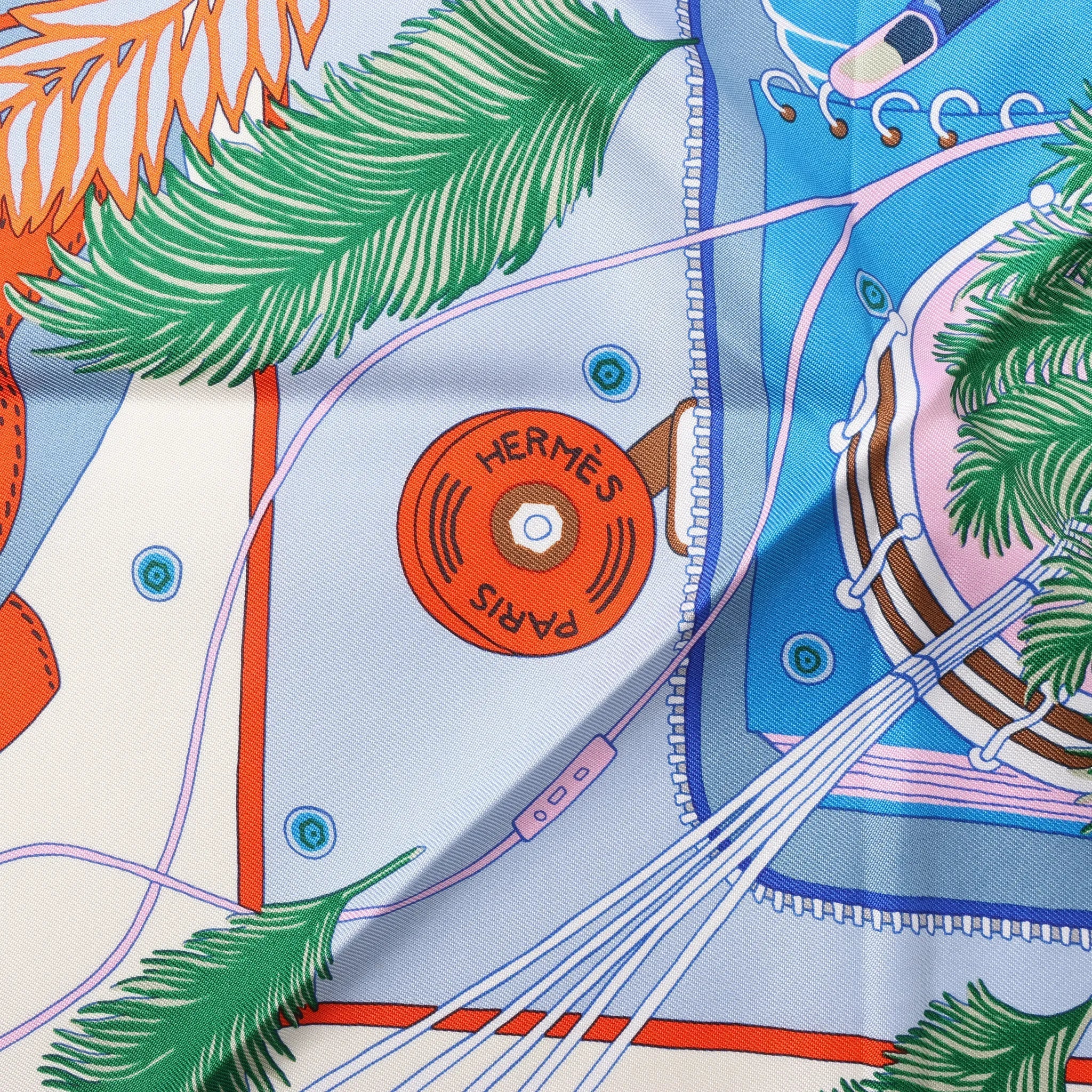 Hermès Carré 90 "BAGAGE A MAIN" Silk handkerchief in Blue
