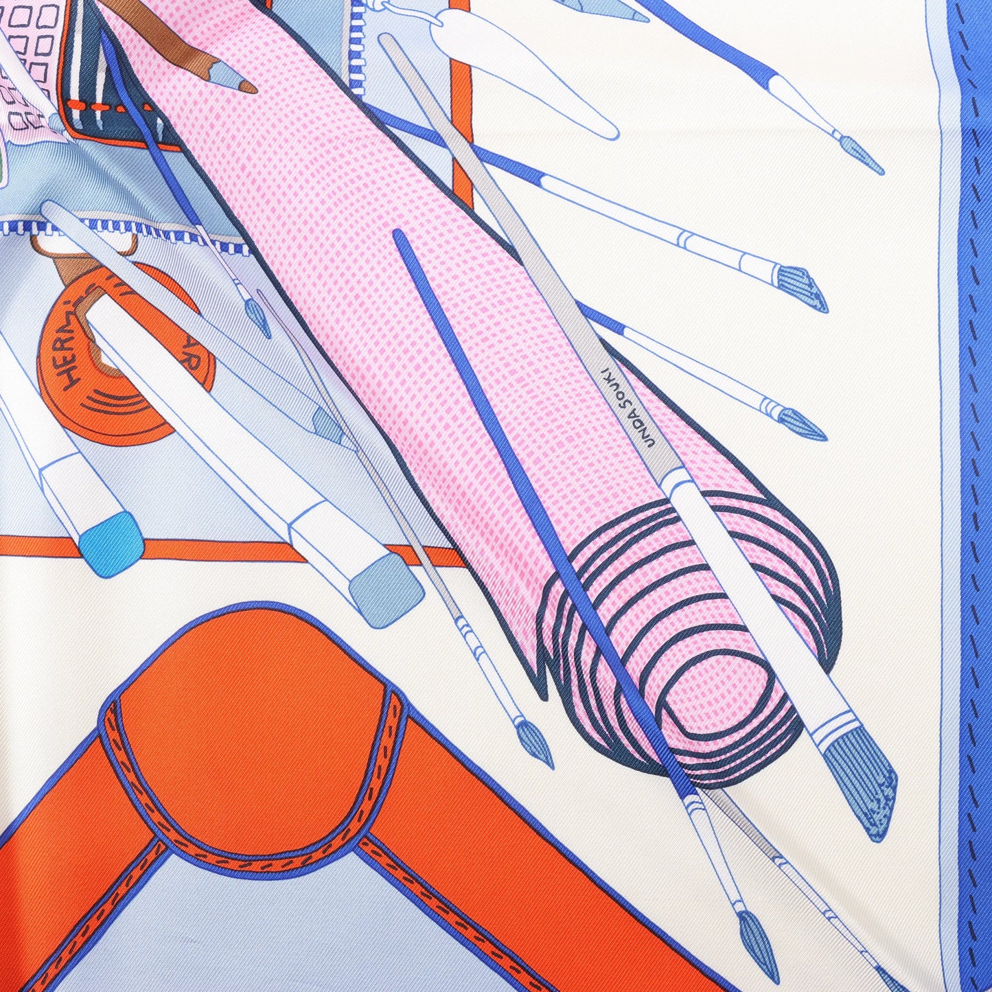 Hermès Carré 90 „BAGAGE A MAIN“ Seidentaschentuch in Blau