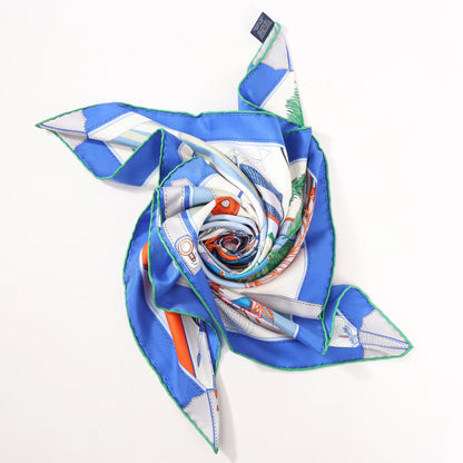 Hermès Carré 90 „BAGAGE A MAIN“ Seidentaschentuch in Blau