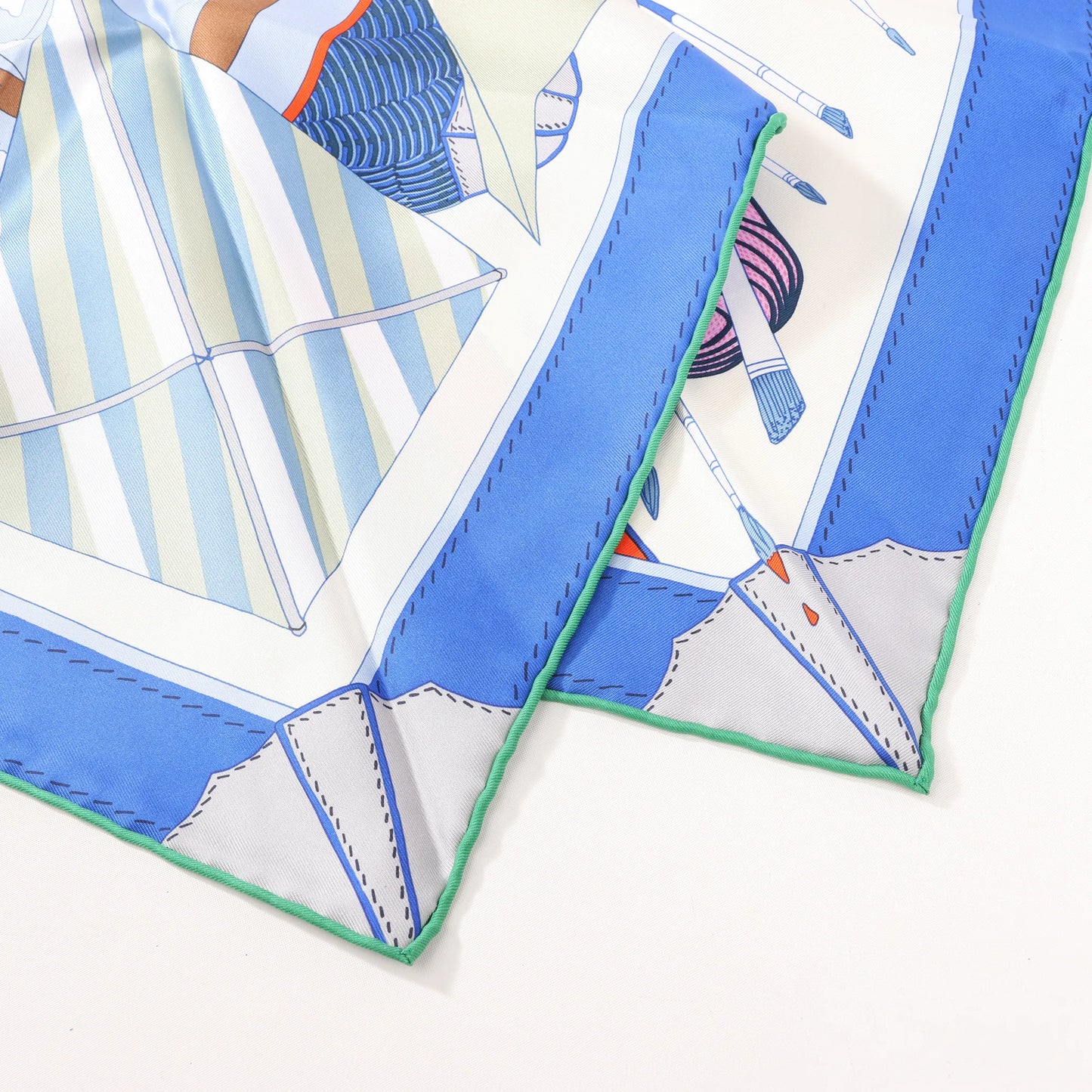 Hermès Carré 90 „BAGAGE A MAIN“ Seidentaschentuch in Blau