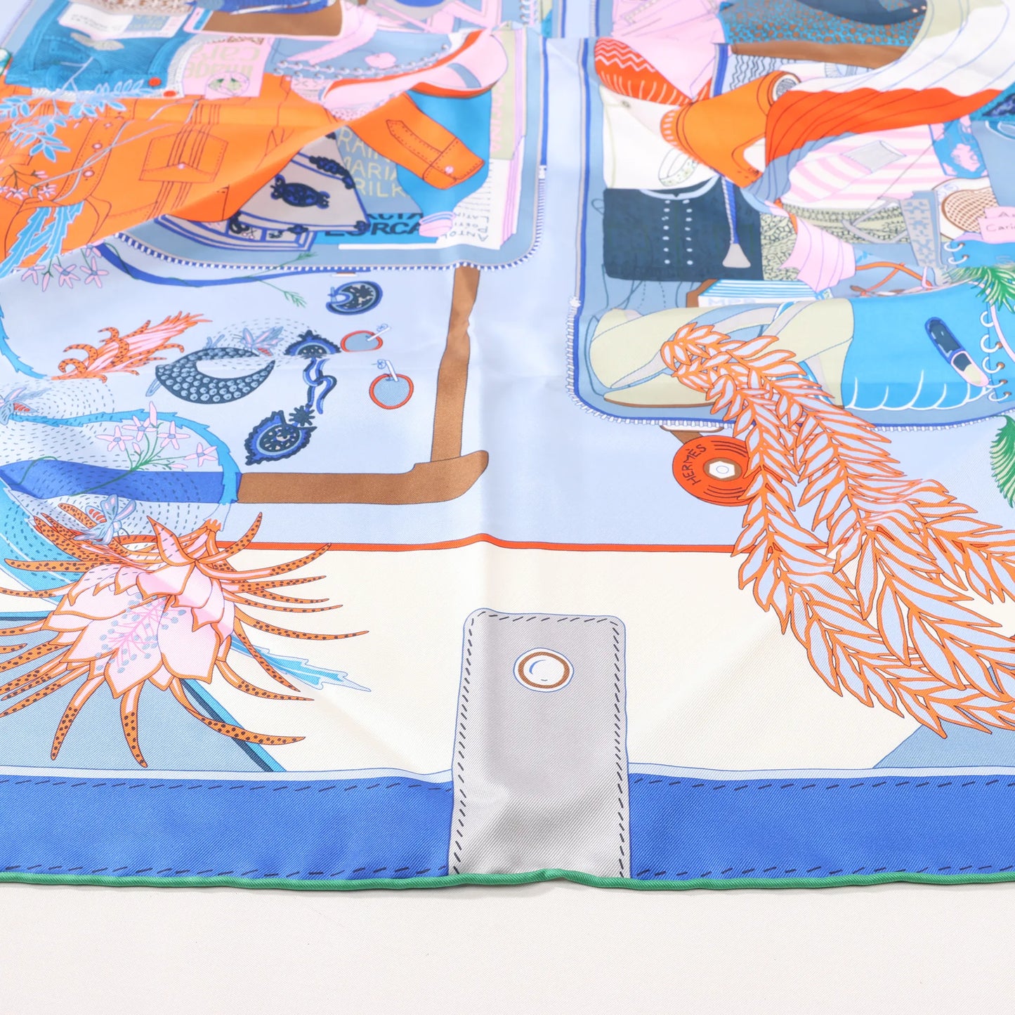 Hermès Carré 90 „BAGAGE A MAIN“ Seidentaschentuch in Blau