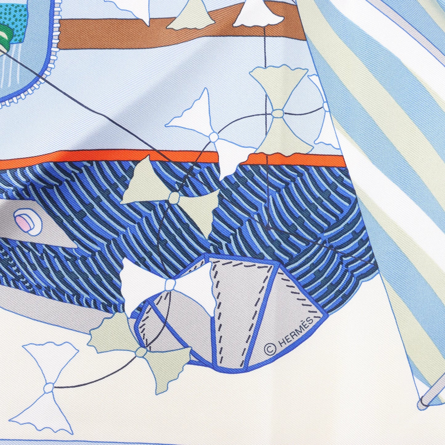 Hermès Carré 90 „BAGAGE A MAIN“ Seidentaschentuch in Blau