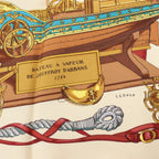 Hermès Carré 90 "BATEAU A VAPEUR DE JOUFFROY DABBANS 1784" Silk handkerchief in Beige