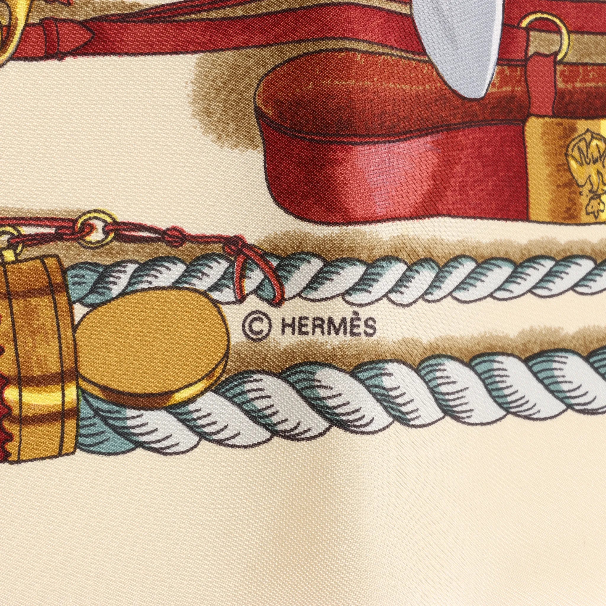 Hermès Carré 90 "BATEAU A VAPEUR DE JOUFFROY DABBANS 1784" Silk handkerchief in Beige