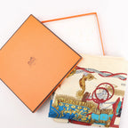 Hermès Carré 90 "BATEAU A VAPEUR DE JOUFFROY DABBANS 1784" Silk handkerchief in Beige