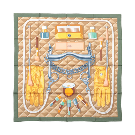 Hermès Carré 90 "BEAUTE COMPOSEE" Mouchoir en soie vert