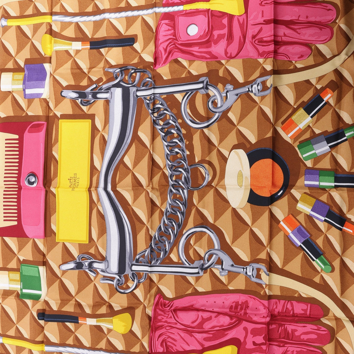 Hermès Carré 90 "BEAUTE COMPOSEE" Silk handkerchief in Orange