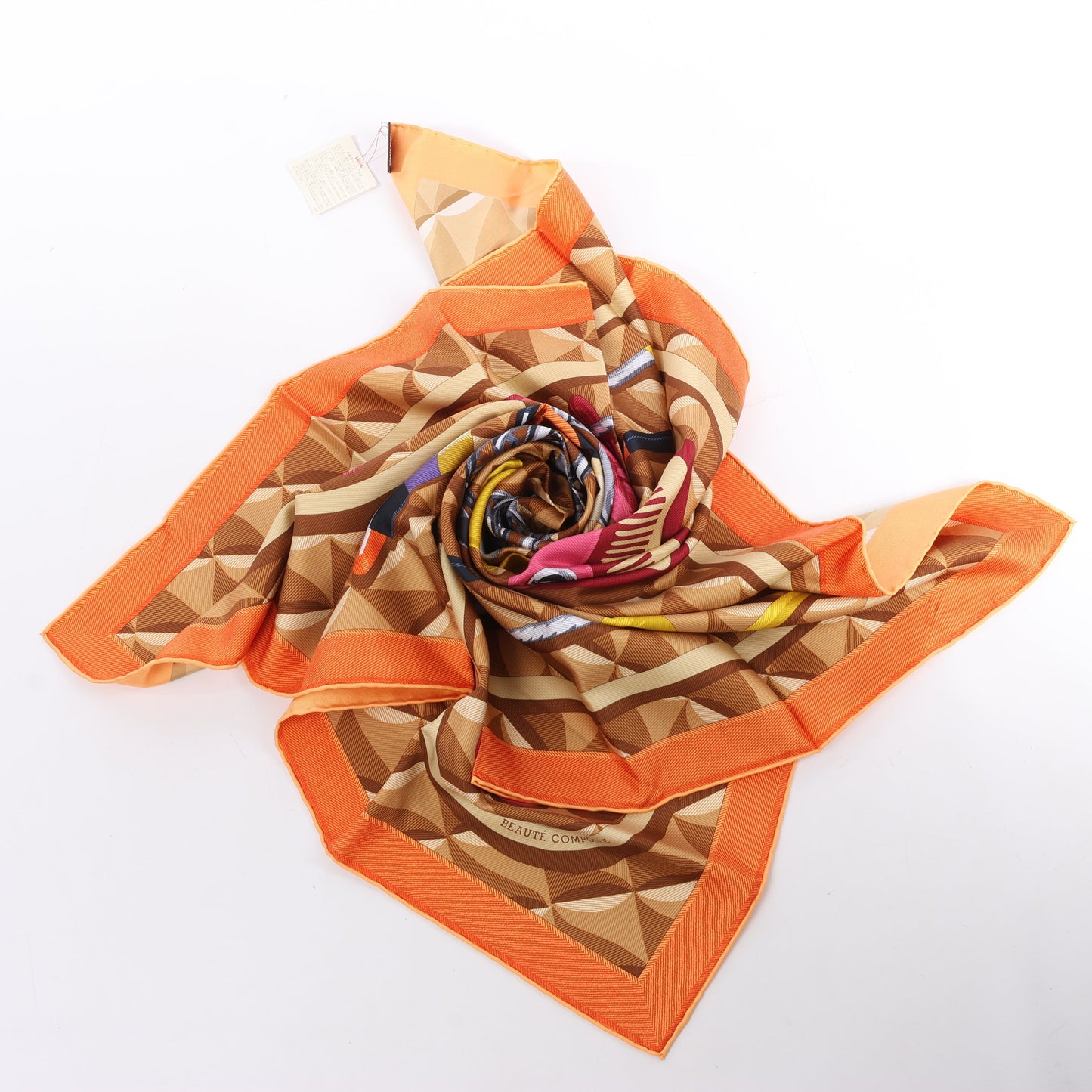 Hermès Carré 90 "BEAUTE COMPOSEE" Silk handkerchief in Orange