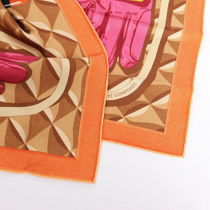 Hermès Carré 90 "BEAUTE COMPOSEE" Silk handkerchief in Orange