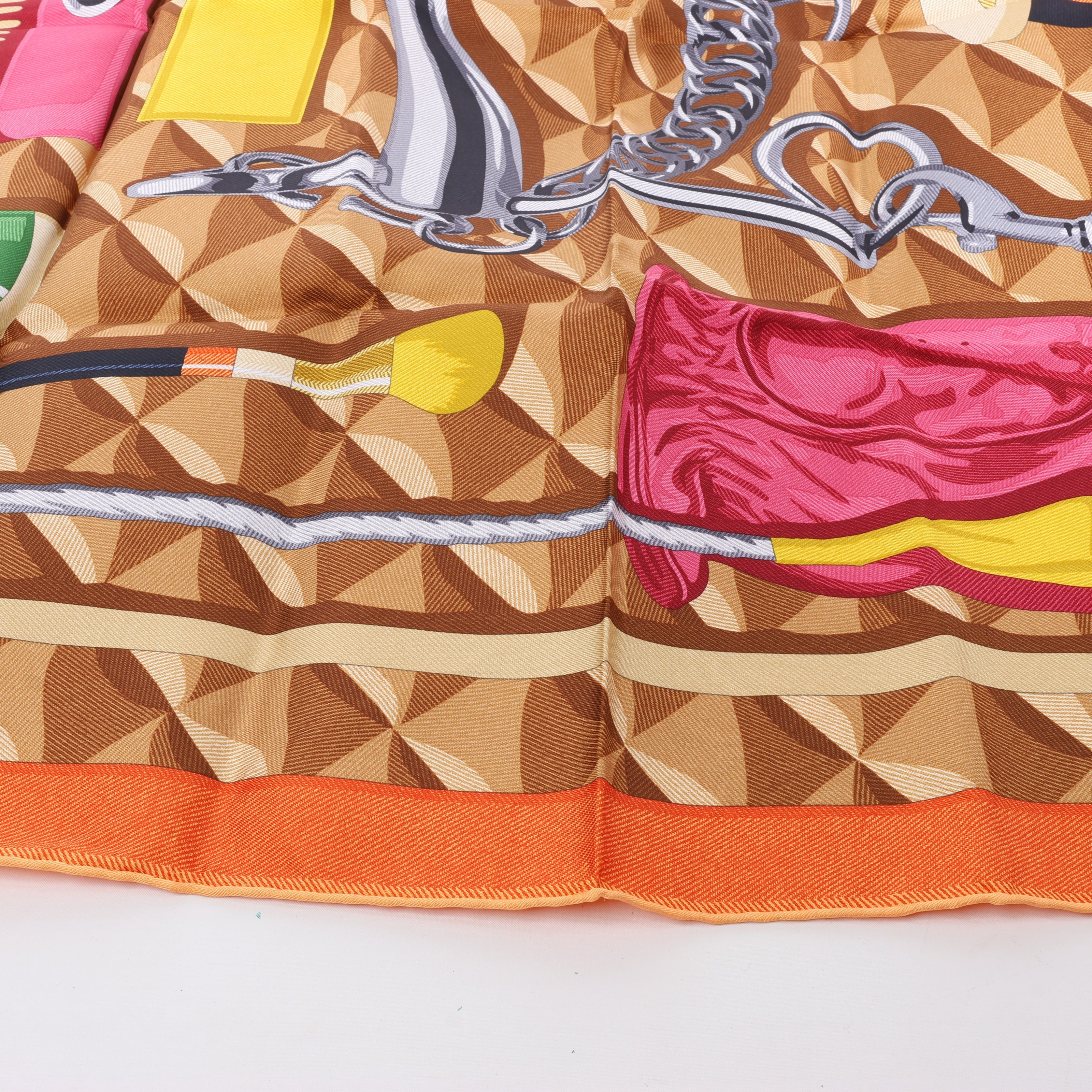 Hermès Carré 90 "BEAUTE COMPOSEE" Silk handkerchief in Orange