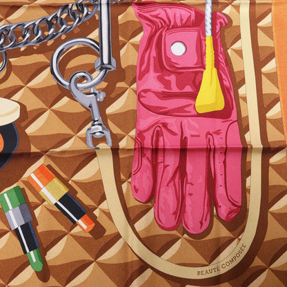 Hermès Carré 90 "BEAUTE COMPOSEE" Silk handkerchief in Orange