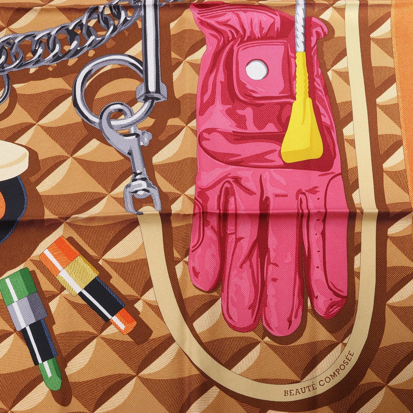 Hermès Carré 90 "BEAUTE COMPOSEE" Silk handkerchief in Orange