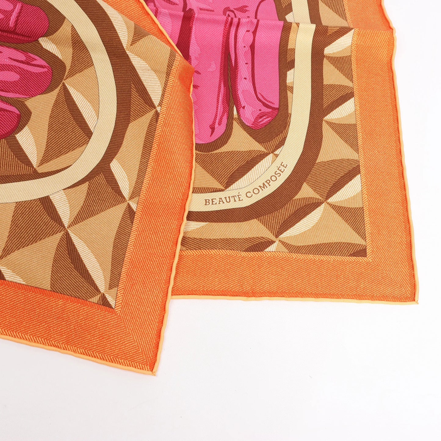 Hermès Carré 90 "BEAUTE COMPOSEE" Silk handkerchief in Orange