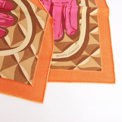 Hermès Carré 90 "BEAUTE COMPOSEE" Silk handkerchief in Orange