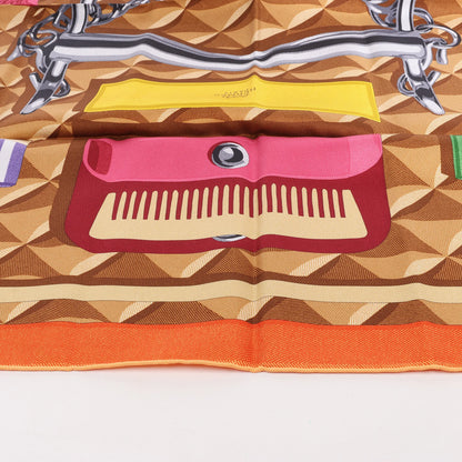 Hermès Carré 90 "BEAUTE COMPOSEE" Silk handkerchief in Orange