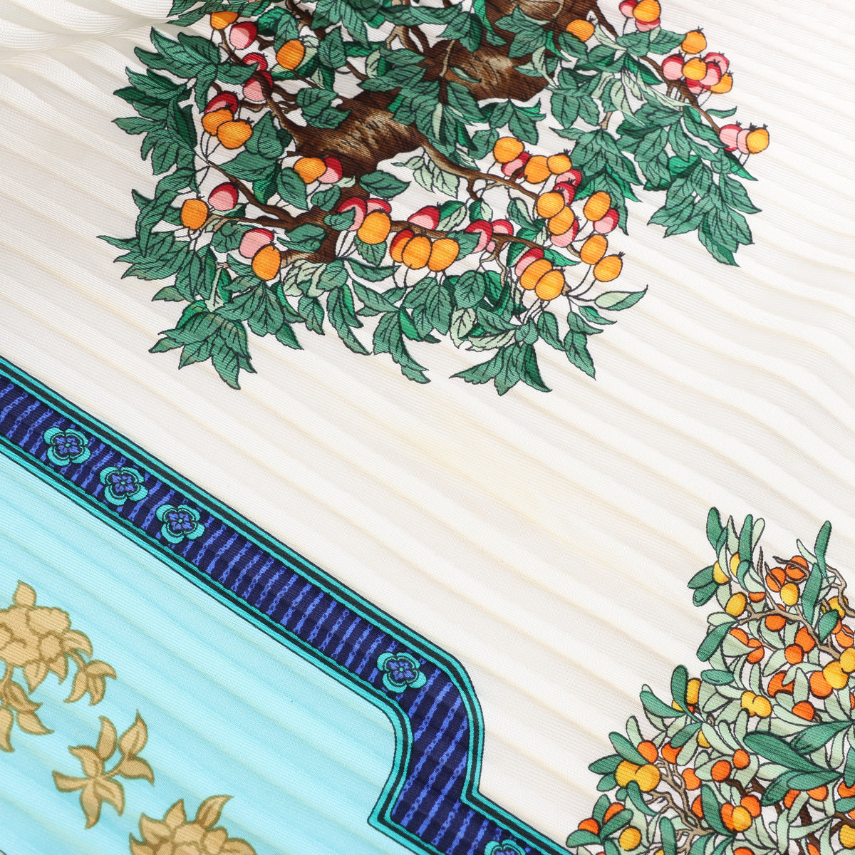 Hermès Carré 90 "BONSAI" Plissé Scarf Silk in Blue