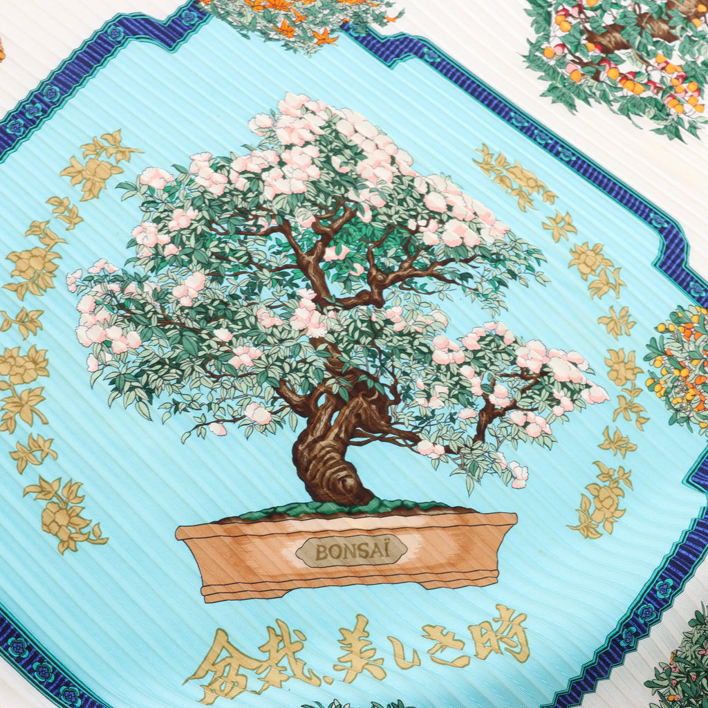 Hermès Carré 90 "BONSAI" Plissé Scarf Silk in Blue