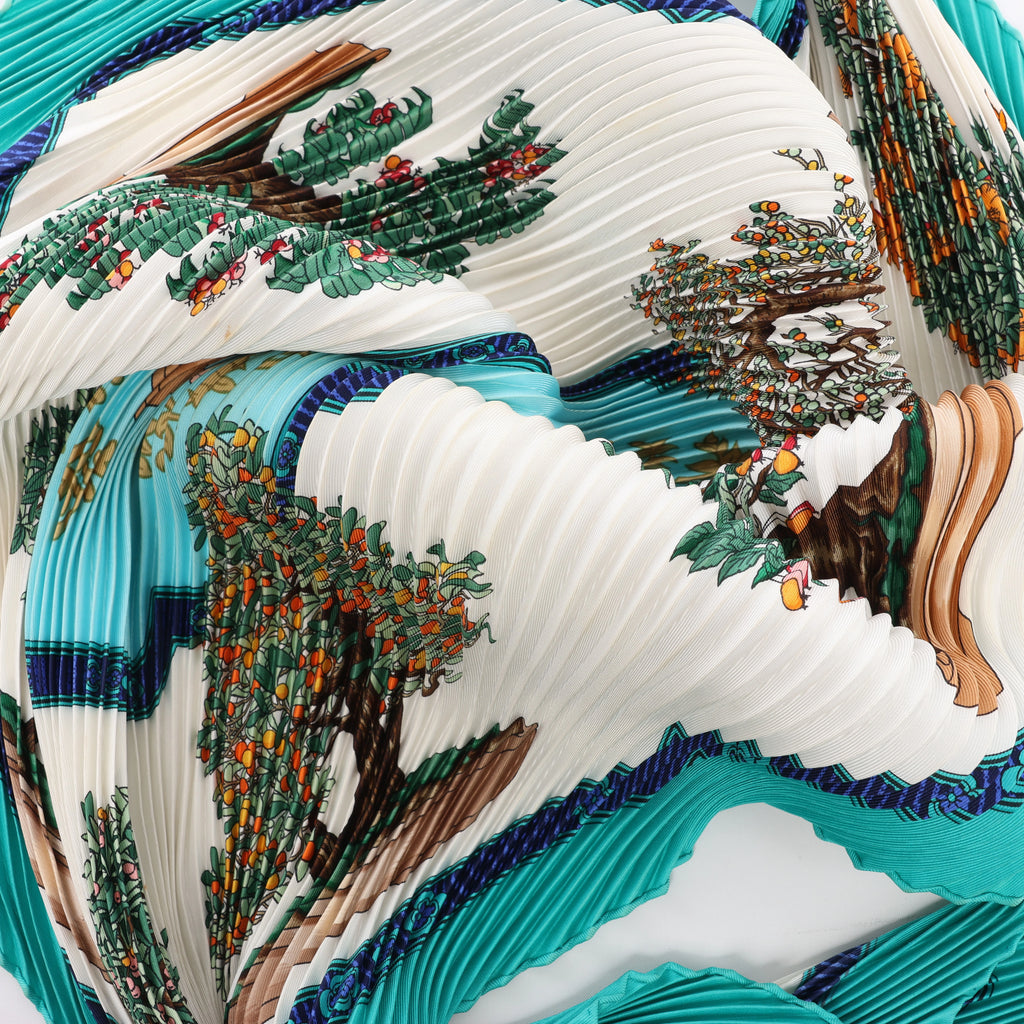 Hermès Carré 90 "BONSAI" Plissé Scarf Silk in Blue