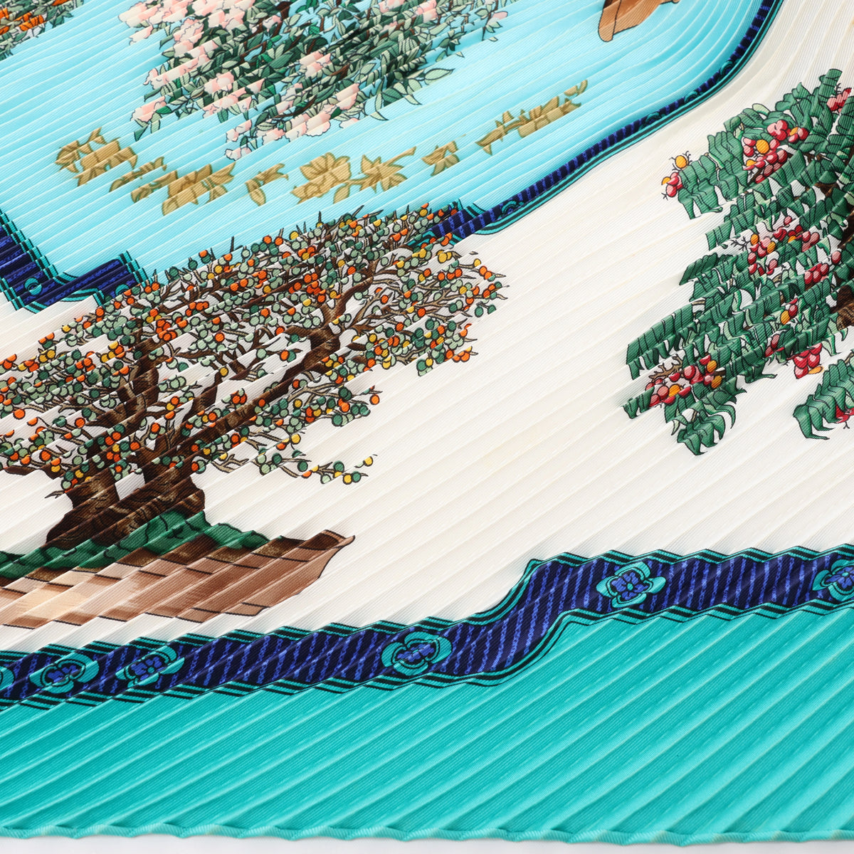 Hermès Carré 90 "BONSAI" Plissé Scarf Silk in Blue