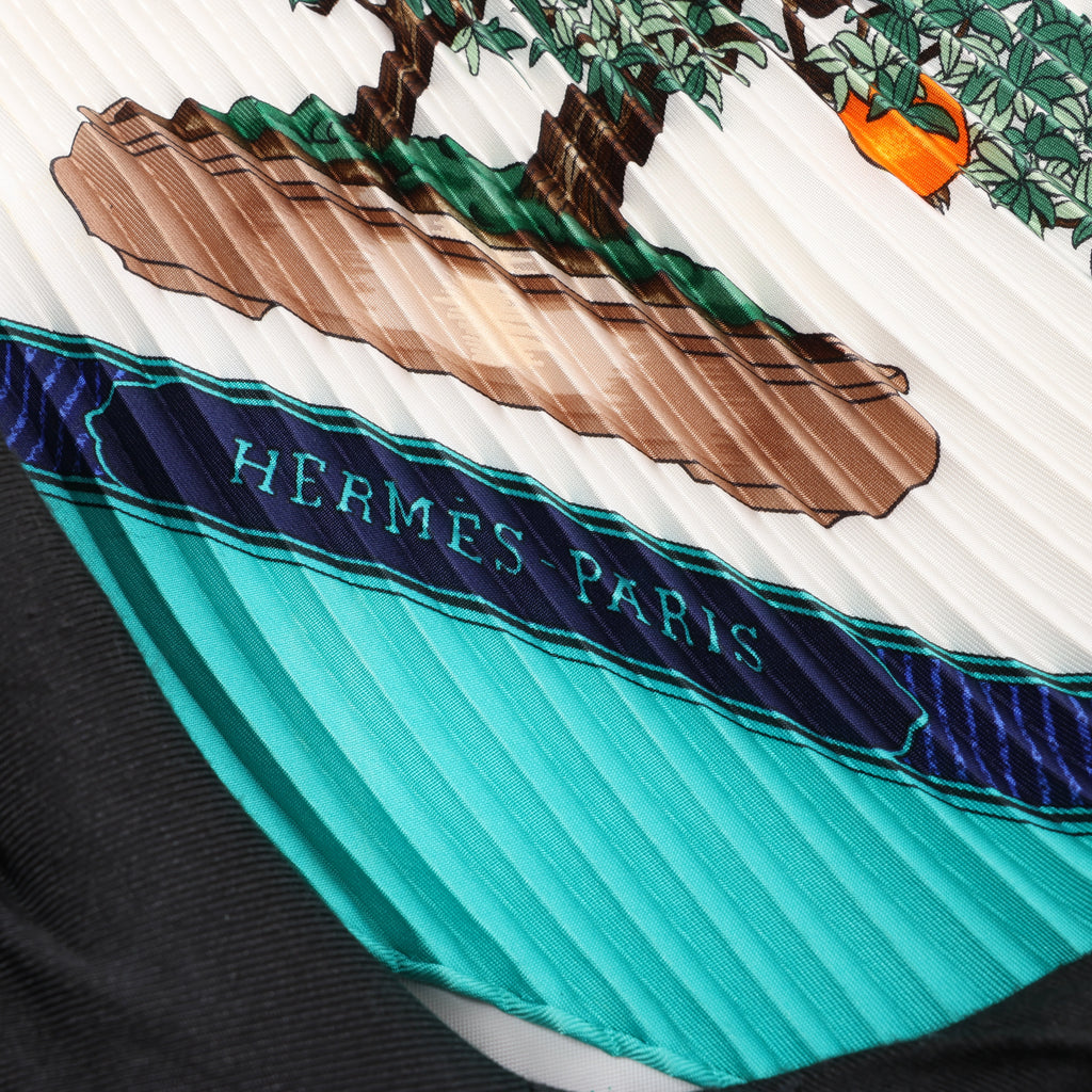 Hermès Carré 90 "BONSAI" Plissé Scarf Silk in Blue