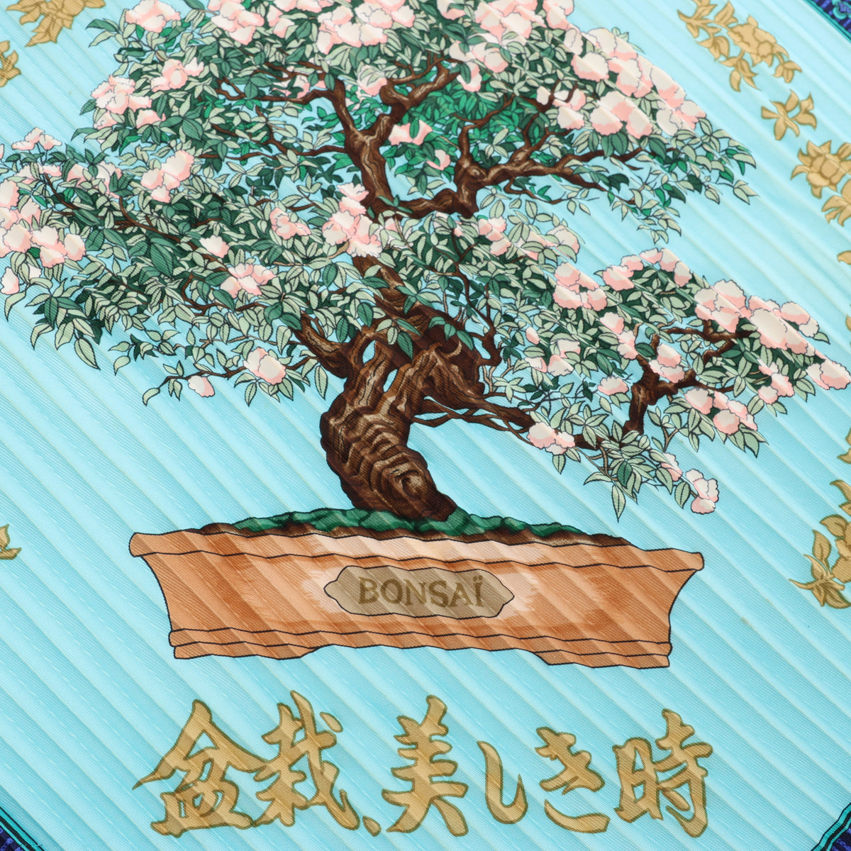 Hermès Carré 90 "BONSAI" Plissé Scarf Silk in Blue