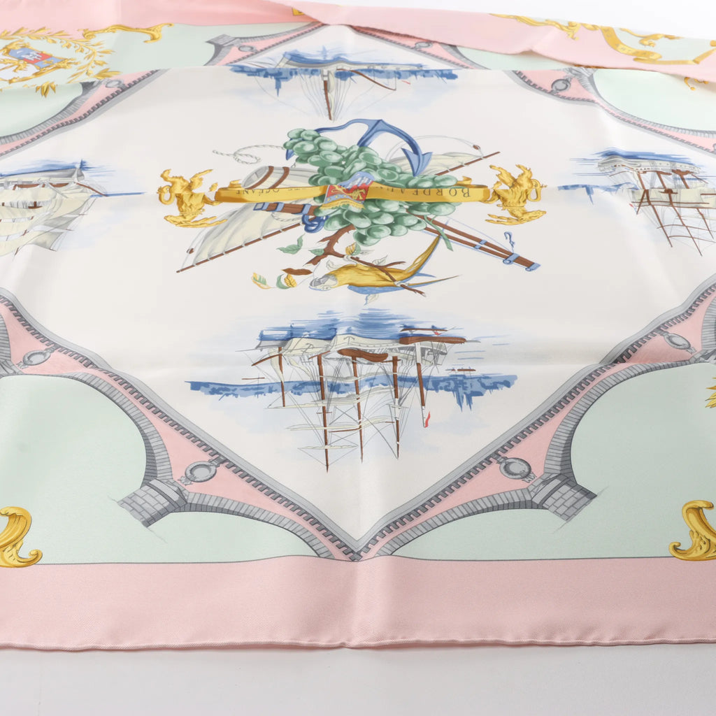 Hermès Carré 90 "BORDEAUX PORTE OCEANE" Silk handkerchief in Pink