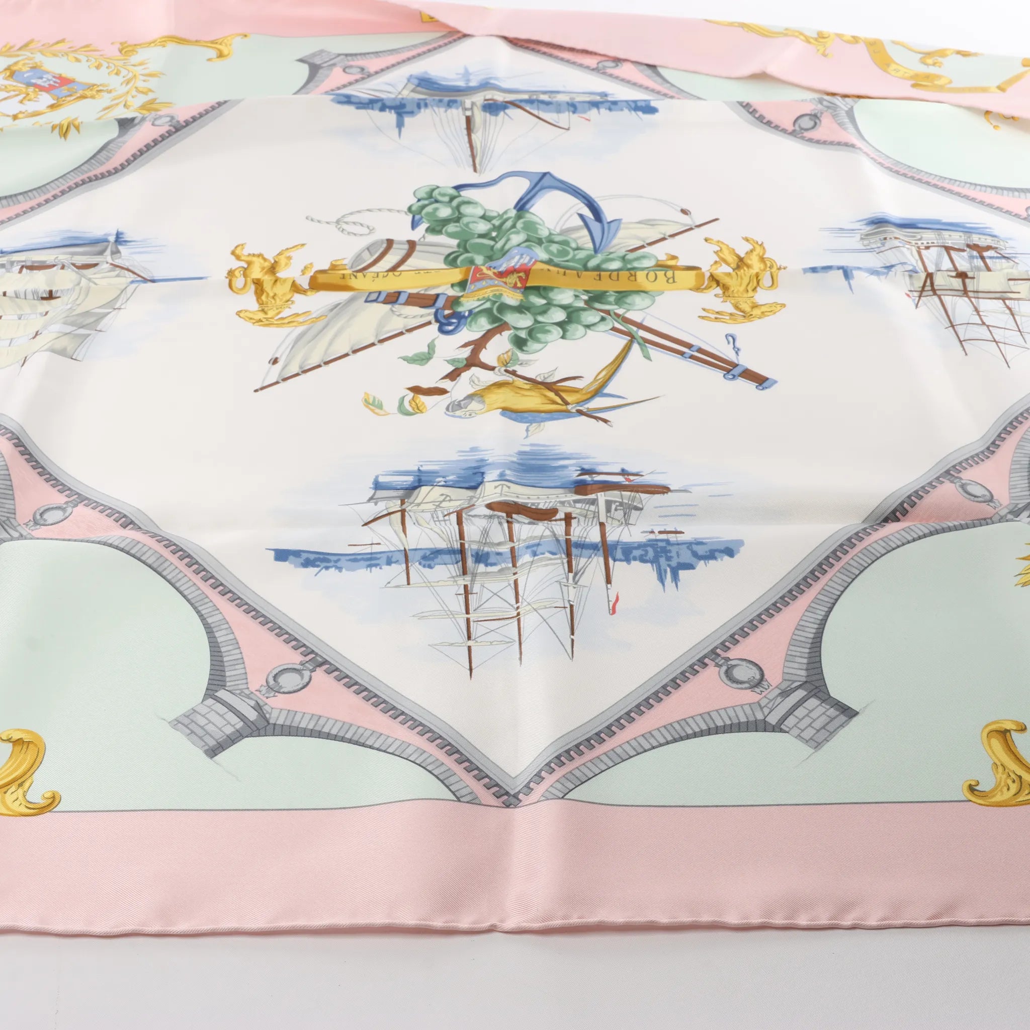 Hermès Carré 90 "BORDEAUX PORTE OCEANE" Silk handkerchief in Pink