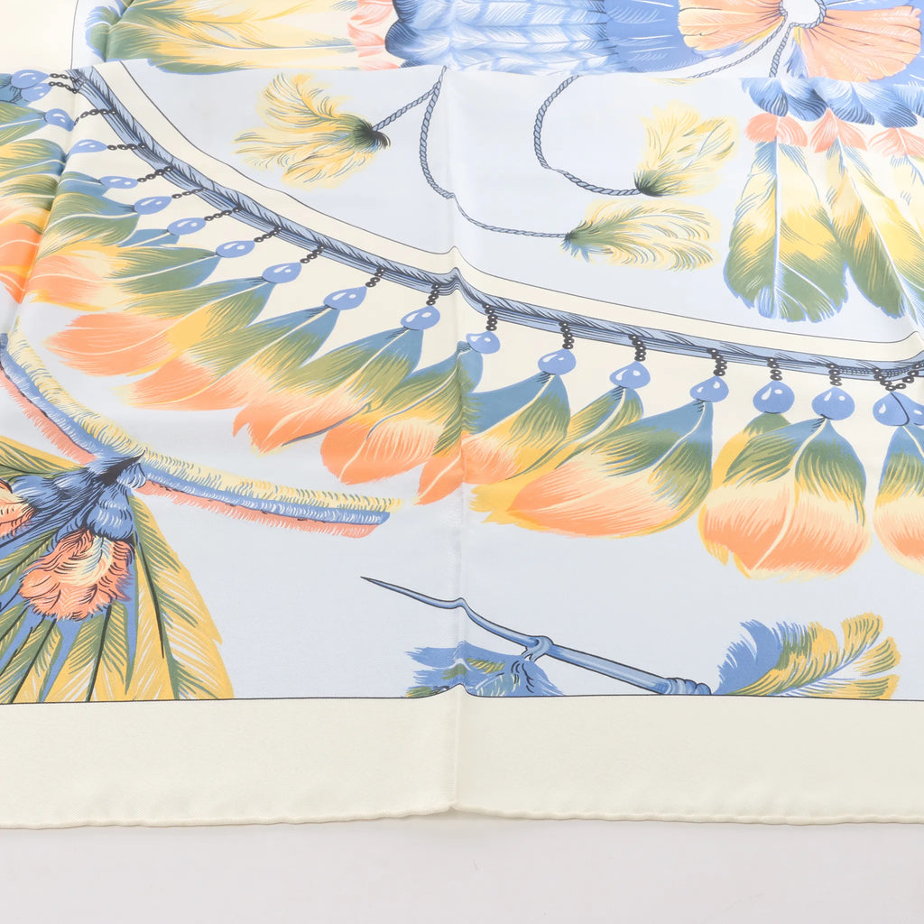 Hermès Carré 90 "BRAZIL" Silk handkerchief in Ivory x Blue