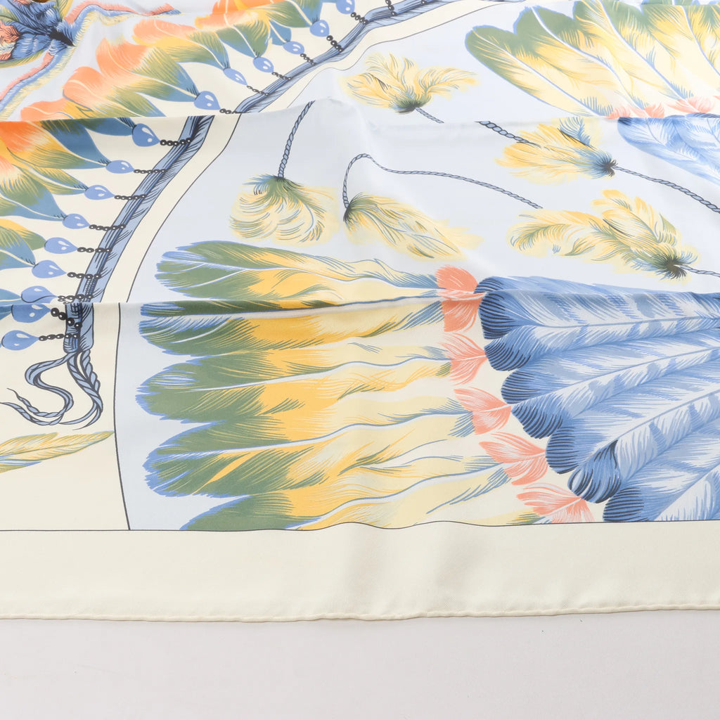 Hermès Carré 90 "BRAZIL" Silk handkerchief in Ivory x Blue