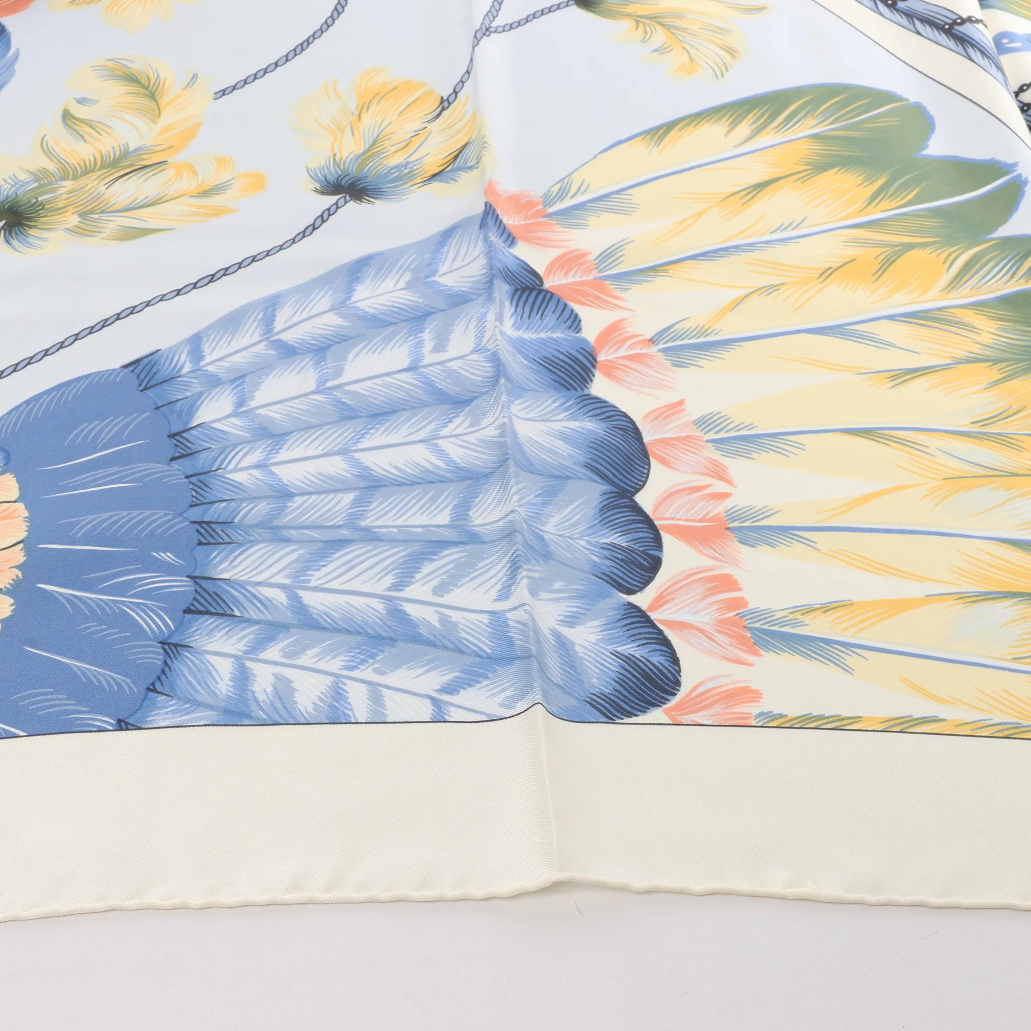 Hermès Carré 90 "BRAZIL" Silk handkerchief in Ivory x Blue