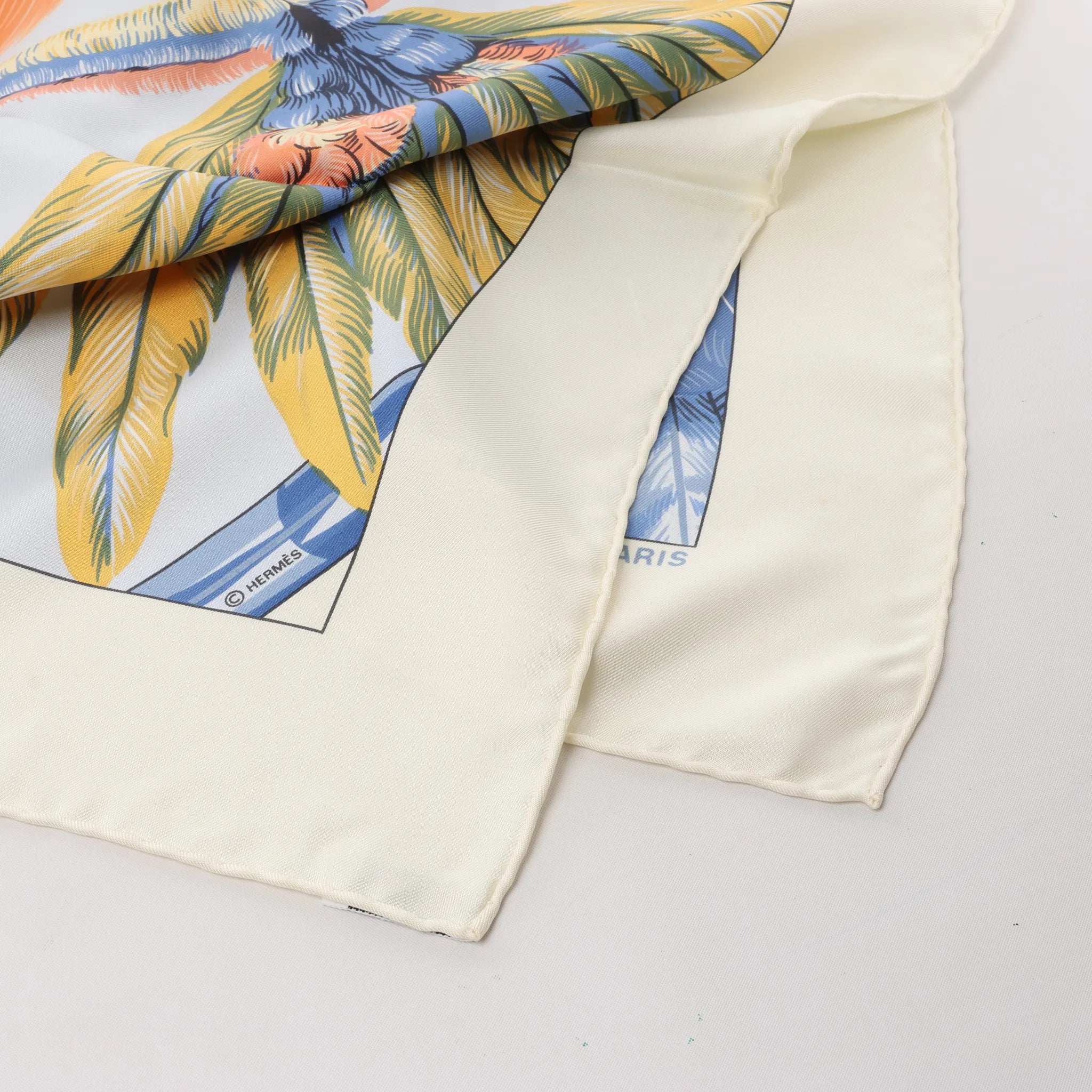 Hermès Carré 90 "BRAZIL" Silk handkerchief in Ivory x Blue