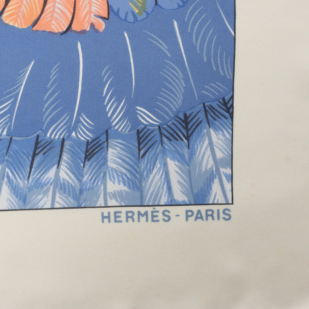 Hermès Carré 90 "BRAZIL" Silk handkerchief in Ivory x Blue