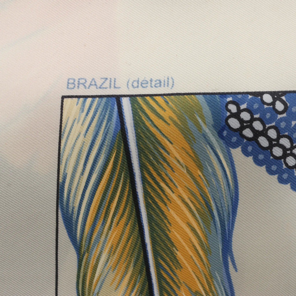 Hermès Carré 90 "BRAZIL" Silk handkerchief in Ivory x Blue