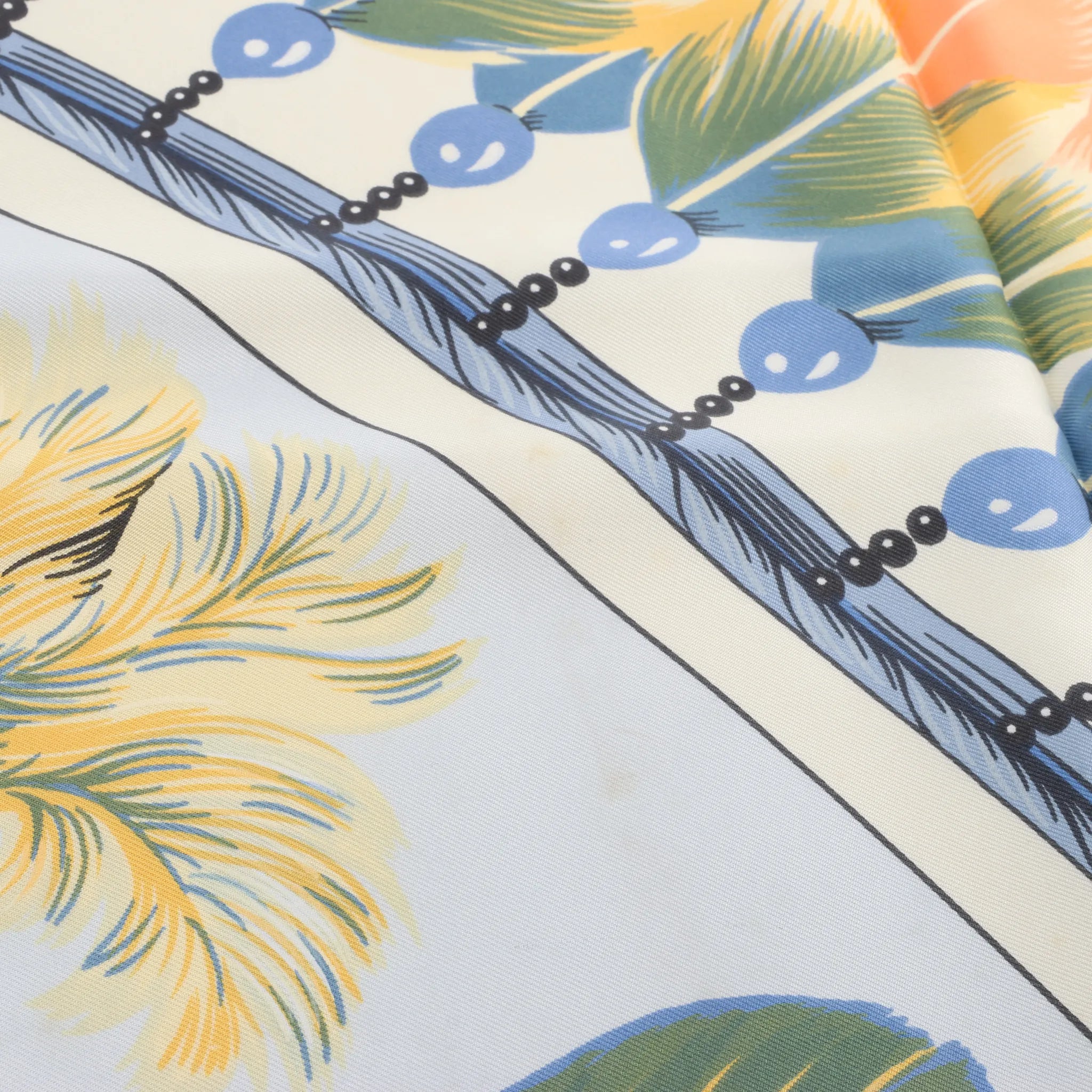 Hermès Carré 90 "BRAZIL" Silk handkerchief in Ivory x Blue