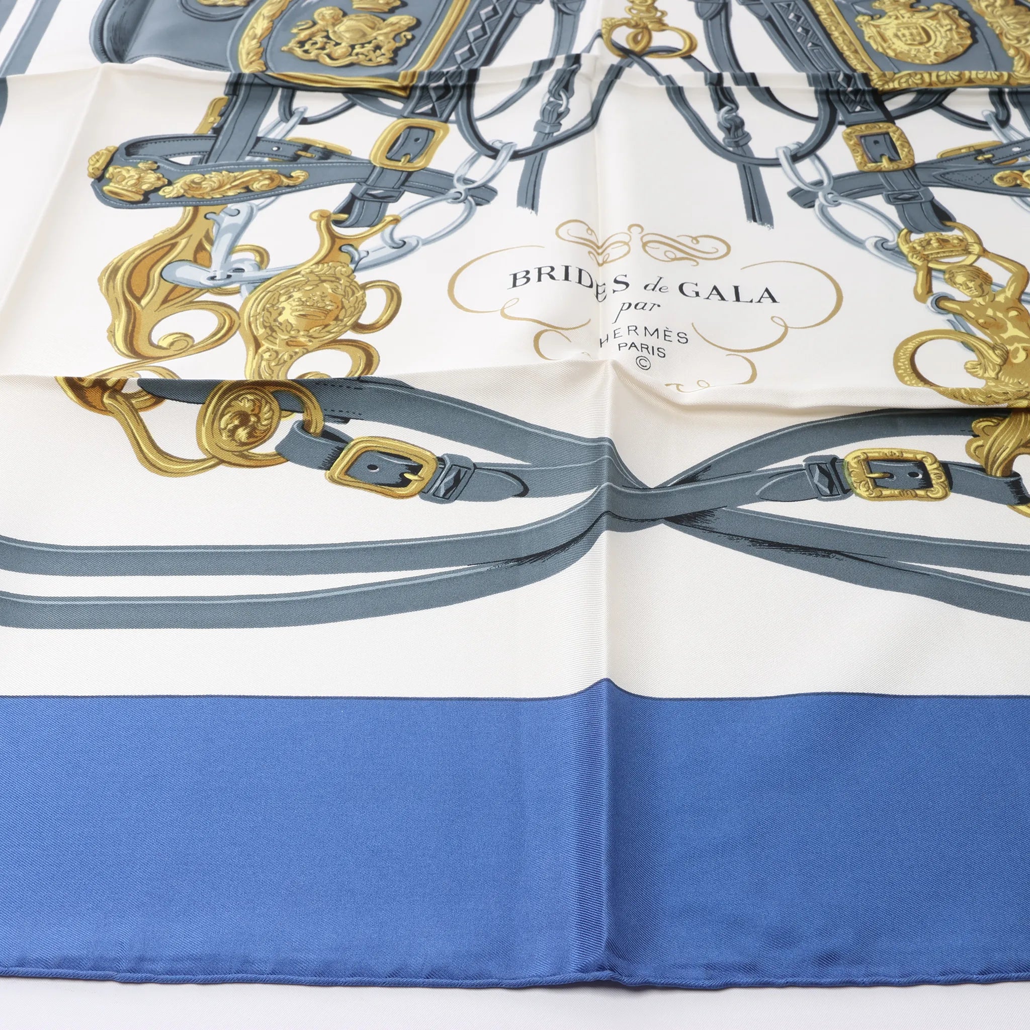 Hermès Carré 90 "BRIDES de GALA" Silk handkerchief in Blue