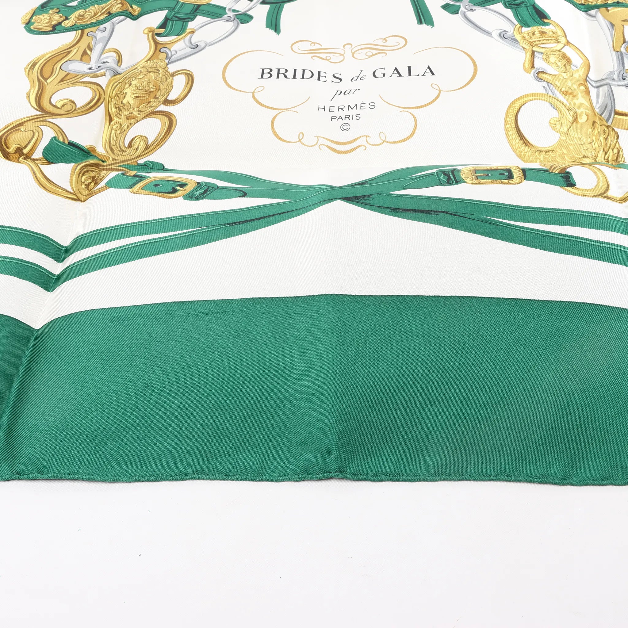 Hermès Carré 90 "BRIDES de GALA" Silk handkerchief in Green